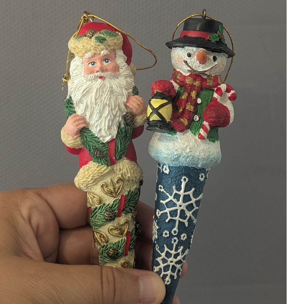 Vintage Santa and Snowman Icicle Resin Christmas Ornament Set of Two Holiday